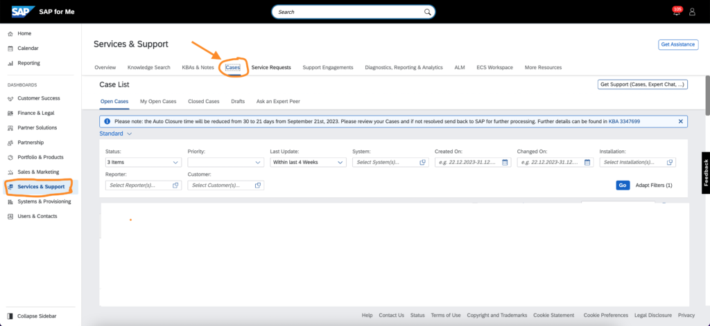 SAP For Me Incidents/Cases